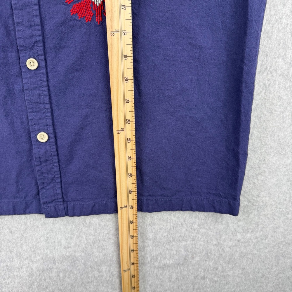 Folk Clothing Shirt Mens Medium Blue Linen Blend Short Sleeve Embroidered Resort - Picture 7 of 8